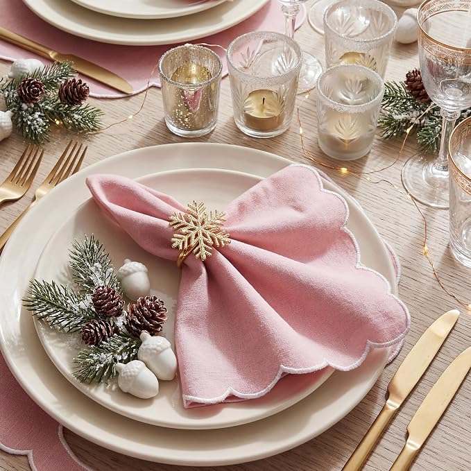 SmoothNovelty 12 Pack Buffalo Plaid Cloth Napkins 18x18 Inch Checkered Cloth Napkins Scalloped Soft Cotton Table Mat Washable Reusable for Dinner Wedding Holiday Birthday Parties (Cute,Pink) - Image 4