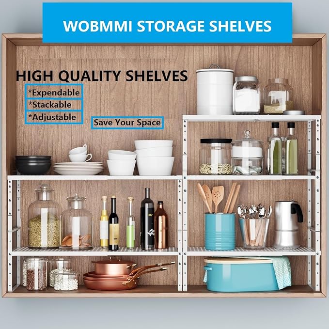 Expandable,Adjustable & Stackable Spice Rack, Cabinet Kitchen Countertop Shelf Organizer,Metal Pantry Storage Shelves - Space-Saving Storage Solution(2Packs/White/Medium) - Image 3