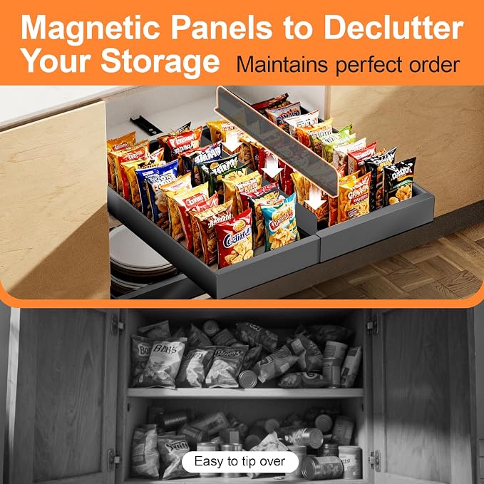 YJHome 1 Pack Pull Out Cabinet Organizer, No Drill Expandable Width 12"-20" & 21" Depth, Adhesive or Screw-In Installation, Magnetic Divider for Custom Storage, for Kitchen Pantry Bathroom Cabinet - Image 6