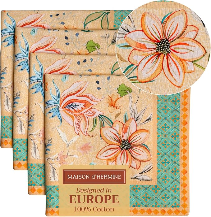 Maison d' Hermine Cloth Napkins Set of 4 Reusable 100% Cotton (20" x 20") | Everyday Square Napkins Cloth Washable Dinner Party Wedding Restaurant Hotel Kitchen Spring Summer - Luxury Loft - Peach by MaisondHermine