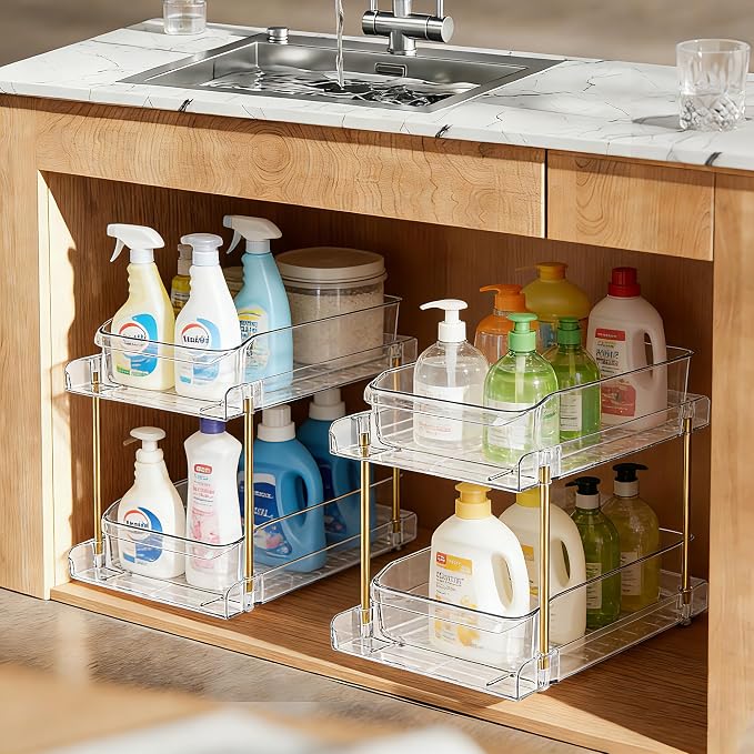 LAREKUN4pack 2-Tier Organizer & Storage Unit Stackable Bathroom Cabinet Organizer Pull-Out Kitchen Pantry Organizer & Storage System Suitable for Countertops, Pantries, Kitchens, Bathrooms - Image 8