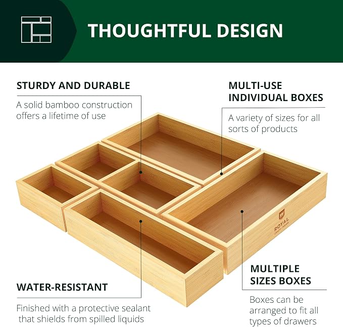 ROYAL CRAFT WOOD Luxury Bamboo Kitchen Drawer Organizer - Expandable Utensil Organizer for Drawer - Multi-Use Drawer Organizer Set - Image 7
