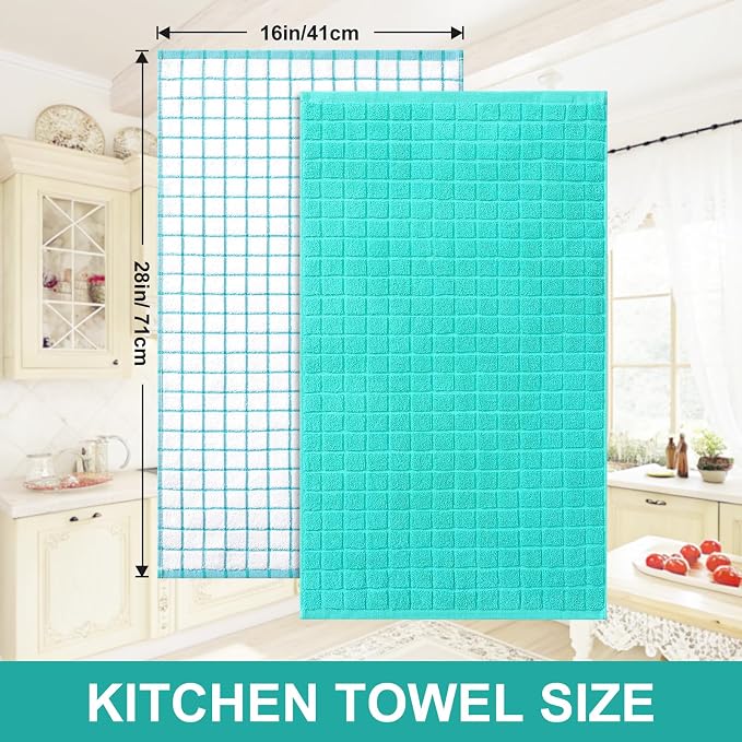 Homaxy Large Premium Cotton Kitchen Towels 16"x 28", 6 Pack, Aqua | Natural Ring Spun 390 GSM Dish Towels, Super Absorbent Terry Kitchen Hand Towels, Soft Tea Towels with Hanging Loop - Image 5