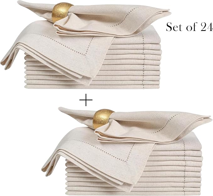 Linen Flax Cotton Cloth Napkins 18x18 Set of 24 | Natural Hemstitched Corners – Machine washable Fabric Napkins for Dinner, Weddings, Baby Showers & Everyday Table Settings - Image 4