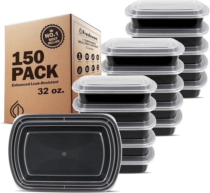 Freshware Bento Box Meal Prep Container, 32, 1-Compartment, 150-Pack, 32 ounce by Freshware