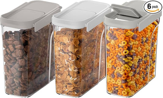 Bentgo Pantry - 6-Piece Airtight Cereal Containers, Easy Push & Pour Lid, Stackable & Clear BPA-Free Storage, Locking Lids for Freshness – Ideal for Kitchen & Pantry Organization (White Stone) by Unknown