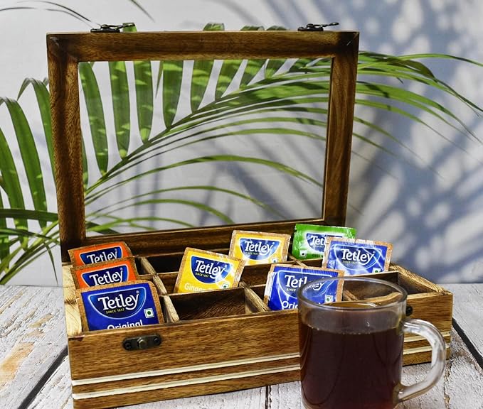 Wooden Tea Box - For Tea Bags Organiser - Engraved Hardwood Tea Chest with12 Compartments - Tea Storage Box Multi Functional - Wood Tea Box Organiser - 12 x 9 x 3 Inch (12 compartment box) - Image 3