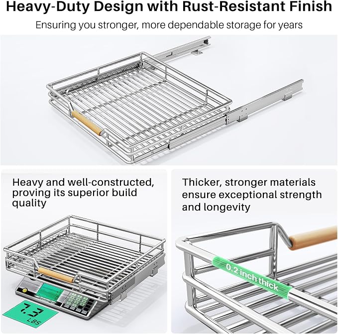 Pull out Cabinet Organizer, 18"W X 21"D, Heavy Duty Smooth Sliding Under Cabinet Shelves for Pots and Pans, Full-Extension Roll out Drawers, Slide out Organization for Home Kitchen Pantry - Image 6