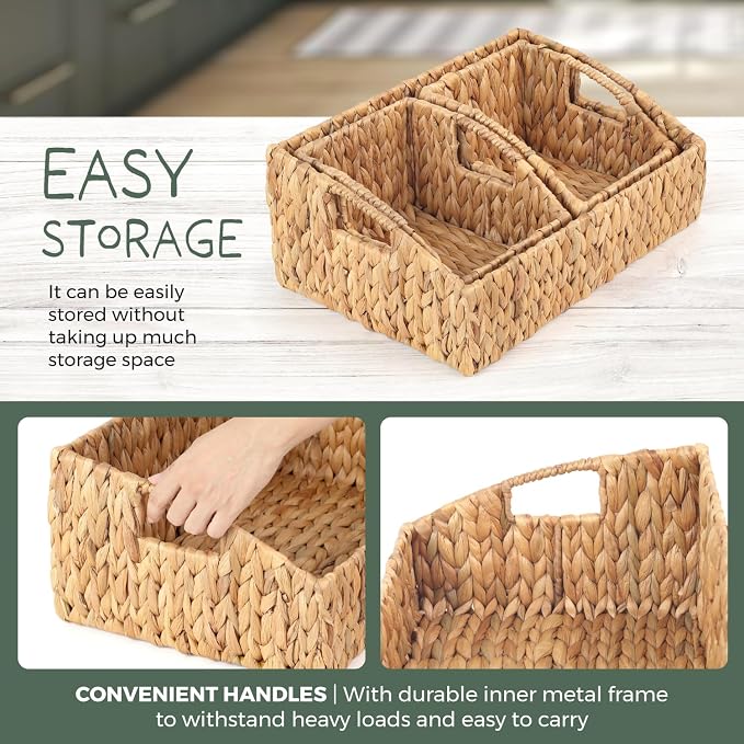 Set of 3 Handwoven Storage Baskets – Decorative Natural Wicker Organizer Bins with Built-in Handles for Bathroom, Kitchen, Pantry, Nursery, Closet, Laundry, Living Room, and Home Use - Image 3