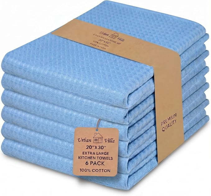 Urban Villa Kitchen Towels Cotton Dish Towels 20”x30” (Set of 6) Sky Blue by CottonTrends