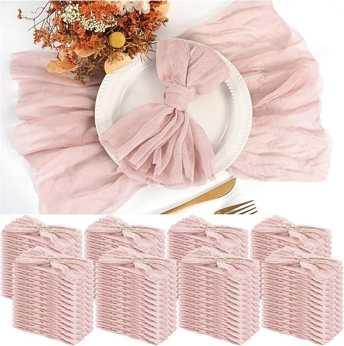 100 Pieces Cloth Napkins Pink Dinner Cheesecloth Napkins for Wedding,Wrinkled Cloth Napkins Bulk for Home Party Rustic Table Decoration, 17 x 17 Inch by Teruntrue