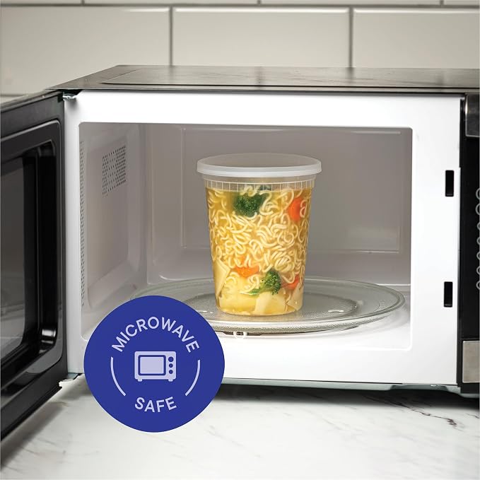 [240 Sets - 32 oz.] Clear Plastic Deli Food Storage Containers with Airtight Lids - Soup Containers - Bulk Pack - 240/Case - Stack Man Brand - Image 4