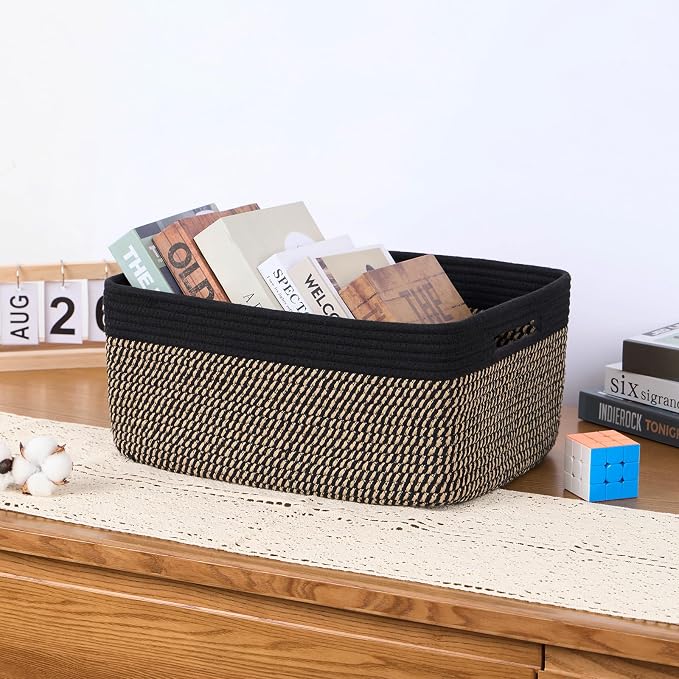 MiniArk Large Storage Baskets for Organizing, 17 x 13 x 7.5” Closet Shelf Baskets for Clothes Blanket Towels, Baby Nursery, Toy Bins Box, Woven Rope Baskets, 4 Packs Woven Brown - Image 5