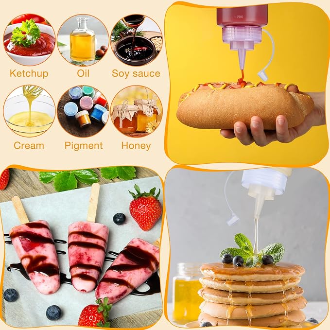 Xinnun 24 Pcs Plastic Condiment Squeeze Bottles Squeeze Leak Proof Multipurpose Squirt Bottles with Twist Top Cap for Sauces Ketchup BBQ Syrup Dressings Paint Grilling Crafts Olive Oil Arts (16 oz) - Image 3