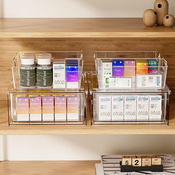 Refrigerator Organizer Bins with Pull-out Drawer 6 Pack Stackable Clear Fridge Drawer Organizer Fruit Vegetable Storage Containers for Kitchen Pantry Organization (2 Large+4 Medium) - Image 4