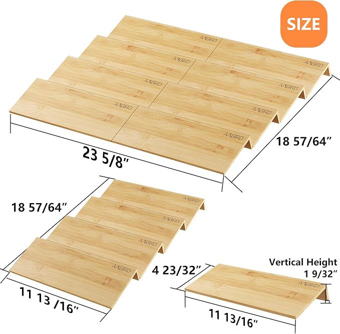 AMBIRD Bamboo Spice Drawer Organizer with Non-slip Mat,4 Tier - 2 Set Jar Spice Rack Tray From 12''to 24'',Hold up 48 Jars Seasoning Organizer for Kitchen,Cabinet,Drawers,Countertop - Image 2