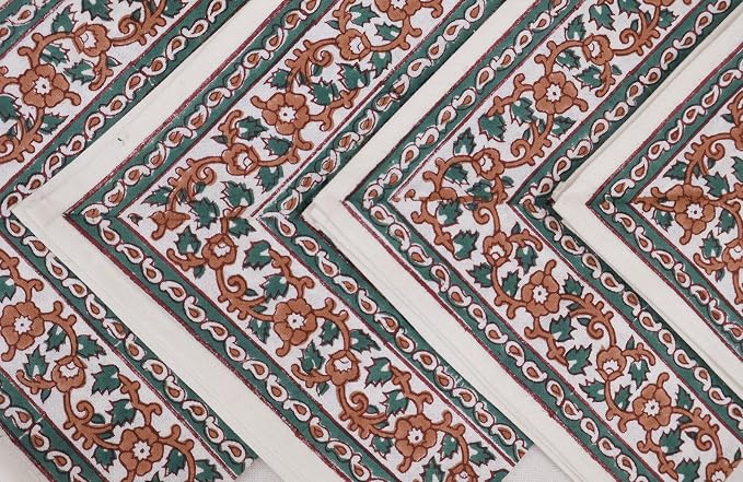 18x18 Inches Cotton Napkins Set of 4, Yellow Green, Washable Hand Block Printed Reusable Cloth Napkins for Dinning, Party, Wedding, Home Decor Fall - Image 8
