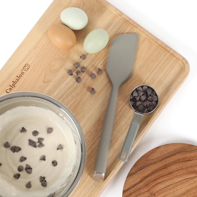 Calphalon Prime 7-Piece Silicone and Teak Wood Kitchen Tool Set, Stainless Steel Kitchen Utensil Set, Kitchen Spoon And Spatula Set, Heat Resistant Non-Slip Kitchen Gadgets Set - Taupe - Image 9
