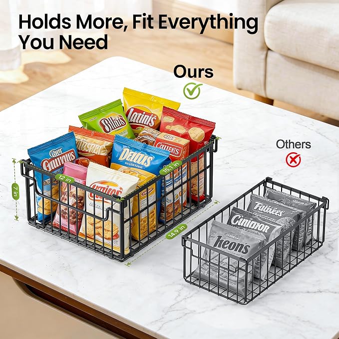 Freezer Organizer Bins, 6 Pack Enlarged Baskets for 5-9 Cu.FT Deep Freezer | Stackable Chest Freezer Organizer Bins, Foldable with Handles, Black Storage Container Baskets for Sort Frozen Meats - Image 2