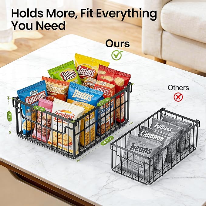 Freezer Organizer Bins, 3 Pack Enlarged Baskets for 5-9 Cu.FT Deep Freezer | Stackable Chest Freezer Organizer Bins, Foldable with Handles, Black Storage Container Baskets for Sort Frozen Meats - Image 2