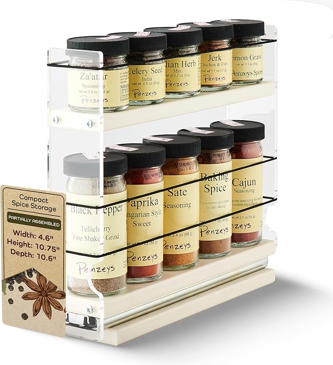 Narrow Spice Rack -Sliding Spice Jars Organizer - Pantry Organizers & Storage - Slide Out Drawers for Kitchen Cabinets -Seasoning Caddy (2.3" W x .9.25" H x 10.6"D, Partially Assembled) by VerticalSpice