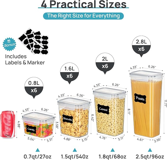 Vtopmart Airtight Food Storage Containers with Lids, 24 pcs, Gray | Airtight Seal, Multiple Sizes, BPA Free, Food Grade Material, Dishwasher Safe (Not Lids), Includes 24 Labels - Image 2