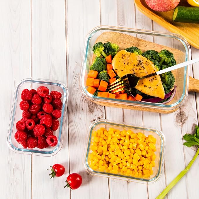12 Pack Glass Storage Containers Transparent, Stackable Design Meal Prep Containers for Food Storage, Home, Kitchen & Pantry Organization, Microwave/Freezer/Dishwasher Safe - Image 7
