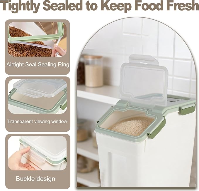RUIAN Large Airtight Storage Container, 25lb Flour Rice Storage Containers Bin with Wheels Seal Locking Lid, with Measuring Cup&Scoop for Flour, Rice, Grain (Green, 2PCS) - Image 5