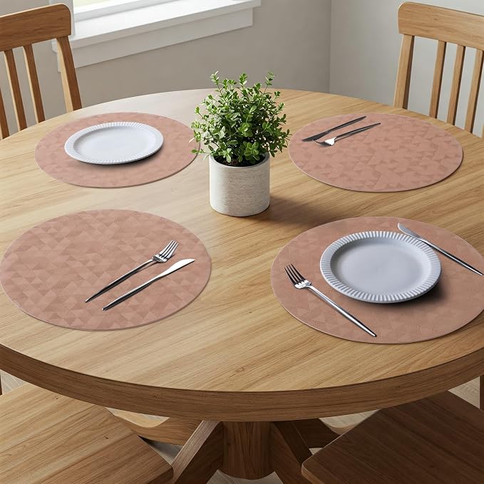 Jovono Upgraded 15" Round Placemats Set of 6, Waterproof & Oil-Proof, Non-Slip Reversible Washable Big Table Mats, Spill-Proof for Kids Families, Restaurant, Hotel, Kitchen, Indoor, Pink - Image 3