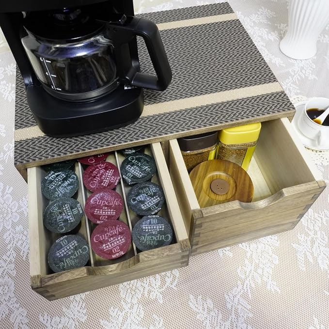 DDYURI Coffee Pods Storage Drawer Holder for Capsules - Multi Functional Desk Organizer Drawers For K cups Coffee Maker Brew - Kitchen Mini Wooden Box Chest Sideboard Counter Organization CF2D3C Dark - Image 7