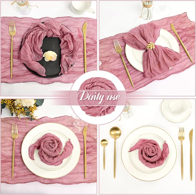 fani 60 Pack Gauze Cheesecloth Napkins, 20 x 20 in, Dusty Rose | Wrinkled Table Napkins, Soft Cotton, Rustic Decorative, Weddings, Party, Dinner Table, Everyday Use - Image 6