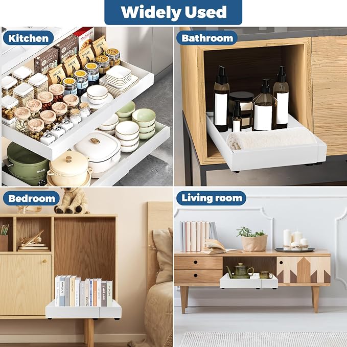 Pull-out Cabinet Organizer, ExpandableHeavy Duty Slide out Drawers Fixed with Adhesive Nano Film for Pots, Roll out Shelf Storage for Kitchen Base Cabinet Organization (white-2PCS) - Image 7