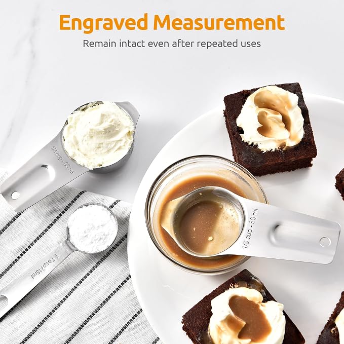 U-Taste Measuring Cups and Spoons, 18/8 Stainless Steel Measure Set of 12 | Metal Measuring Cups Spoons, Stackable Teaspoon Tablespoon Scoop Food Portions, Kitchen Gadgets for Dry & Liquid Ingredient - Image 4