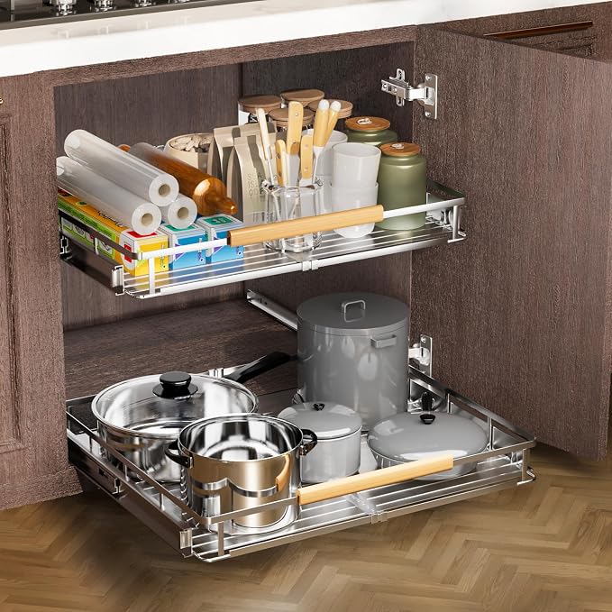 23.2~39.99"x22.5" Pull Out Cabinet Organizer，1Pack Expandable Sliding Cabinet Shelves，Side Mounting - Image 8