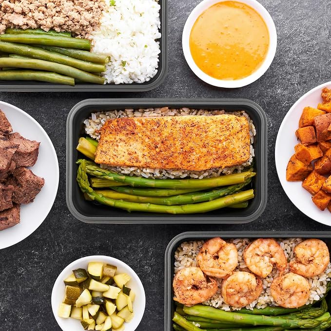 Collapsible Food Storage Containers with Lids, 8 Pack, 40 oz Silicone 1-Compartment Meal Prep Containers Reusable, Lunch Bento Boxes for Adults, Microwave Freezer Dishwasher Safe, BPA-Free, Black - Image 2