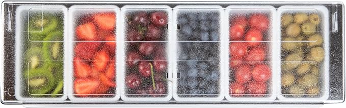 Restaurantware Bar Lux 19.6 x 6.3 x 3.7 Inch Condiment Caddy 1 Durable Bar Caddy - 6 Removable Compartments Built-In Lid Black Plastic Condiment Holder For Restaurant Store Cocktail Garnish - Image 10