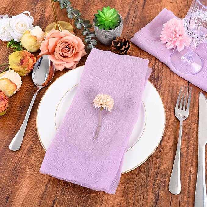 Lavender Cheesecloth Napkins - Bulk Set of 50, 20x20 Inch Washable and Reusable Boho Cotton Gauze Purple Cloth Napkins for Weddings, Bridal Girl Baby Shower, Party and Banquet - Image 5