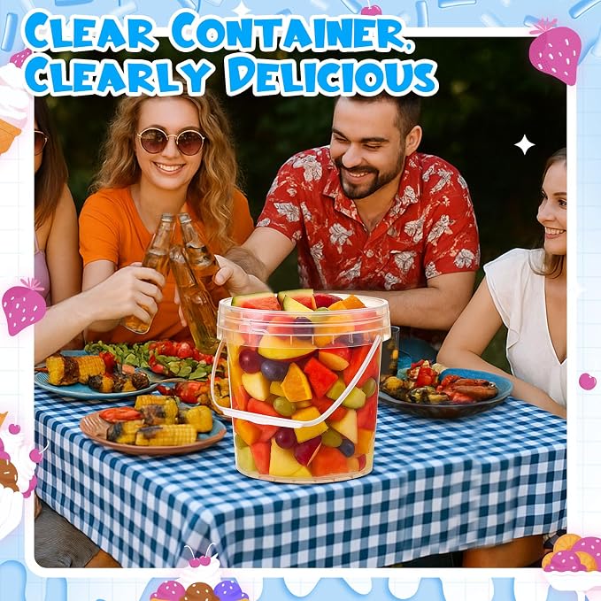 10 Pack 1 Gallon / 128 oz / 3.8 L Clear Plastic Bucket with Handle and Lids Food Storage Containers Freeze Safe Ice Cream Tubs for Deli Kitchen Drinks Home - Image 6