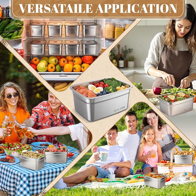 12 Pcs 101oz Stainless Steel Food Storage Containers with Leak-proof Lid, Large Reusable Metal Meal Prep Container Stackable BPA free Marinating Box, Kitchen Fridge Freezer Dishwasher Safe - Image 7