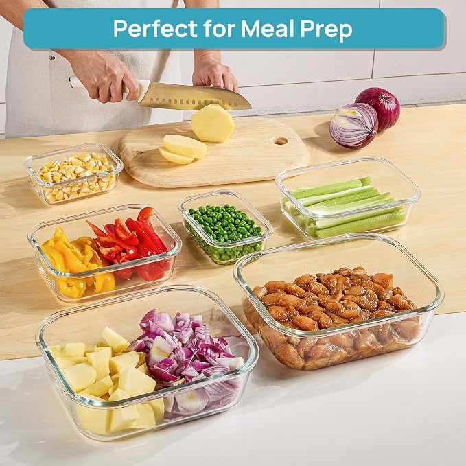 Vtopmart 2.26L/76oz Extra Large Glass Food Storage Containers with Lids, 6 pack Meal Prep Container Set, Airtight Lunch Boxes with Snap Locking Lids for Microwave, Oven, Freezer, Dishwasher | Meal Prep Container Set, Airtight Lunch Boxes with Snap Lock... - Image 3