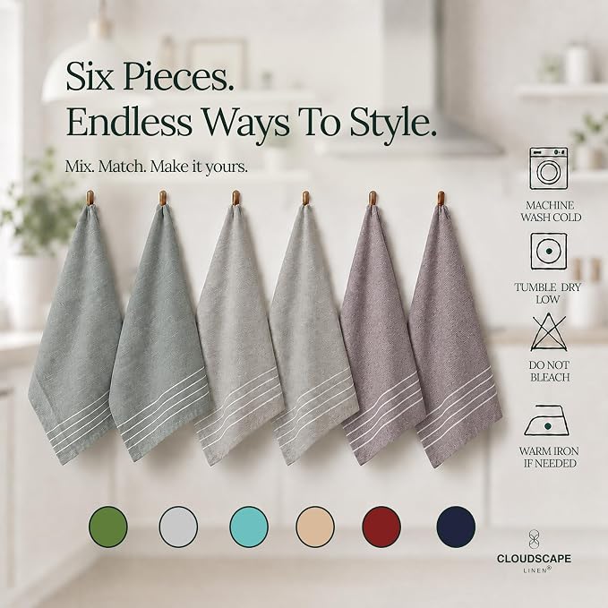 CSL Kitchen Towels Cotton, Pack of 6, Absorbent Dish Towel, 18x28 - BOR - Image 4