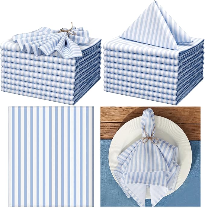 Funnymoom 24 Pcs Coastal Blue and White Striped Cloth Napkins Last Toast on the Coast Party Reusable Napkins French Retro Toile Dinner Soft Absorbent for Summer Holiday Party by Funnymoom
