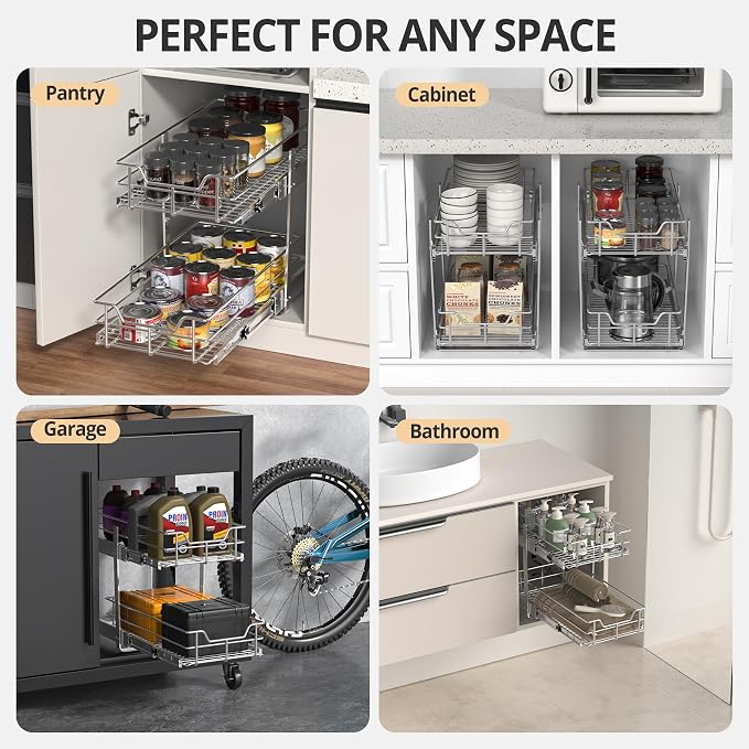 ZOINLIY Pull Out Cabinet Organizer,Slide Out Kitchen Organizers and Storage | Heavy Duty Drawer Cupboard Storage Basket, Smooth Sliding, Chrome Finish - Image 6