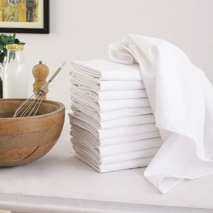 Flour Sack Tea Towels13 Pack, 27 x 27 Ring Spun 100% Cotton Dish Cloths - for Cleaning and Drying - Highly Absorbent - White - Image 3