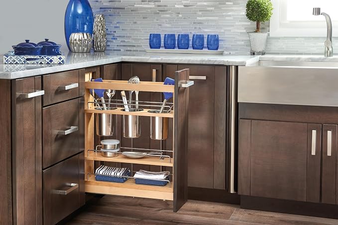 Rev-A-Shelf Pullout Organizer w/Soft-Close, Min Cabinet Opening 5.5" W | 5" W Slide Out Pantry Spice or Utensil Storage Rack w/BLUM Soft-Close & Adjustable Shelves for Base Cabinet, 448UT-BCSC-5C - Image 2