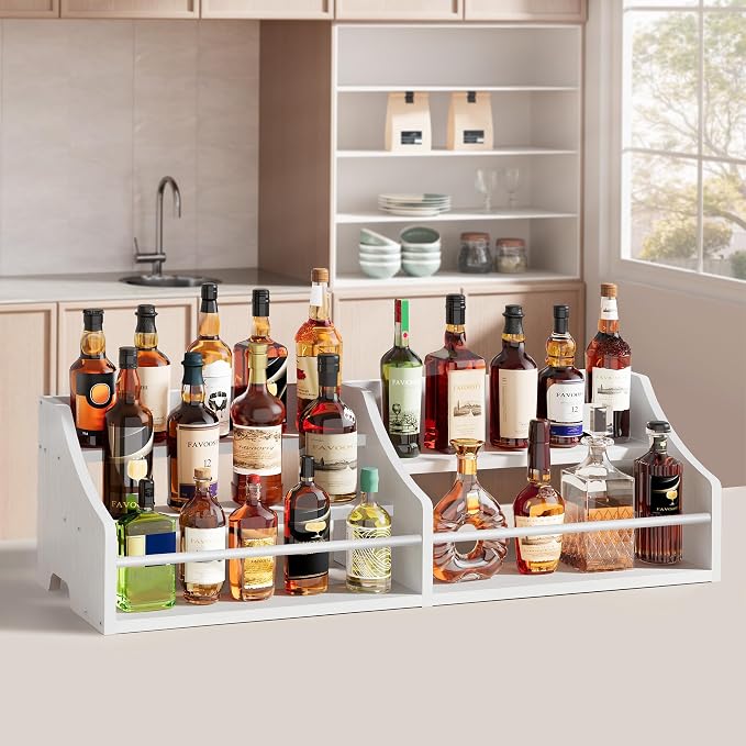 5 Tier Countertop Liquor Bottle Display Shelf Organizer, Retro Tabletop Wine Rack Stand, Multi-Purpose Storage Holder for Whiskey, Spirits, Coffee Syrup, Mini Home Bar & Liquor Cabinet, White - Image 4