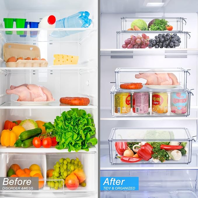 Fridge Organisers Bins Set of 3, Stackable Clear Fridge Storage Containers with Lids, Plastic Refrigerator Storage Box for Kitchen Pantry Freezer Cupboards - Image 2