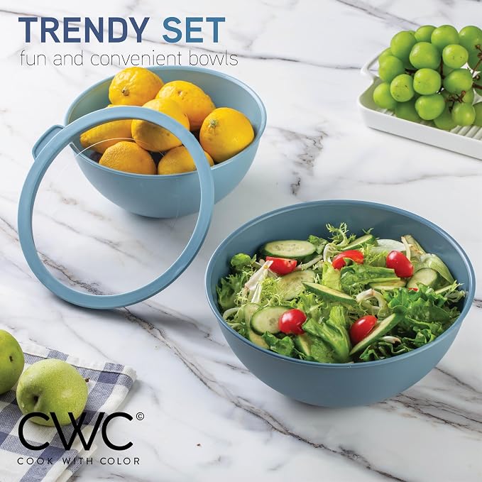 COOK WITH COLOR Mixing Bowls with Lids - 12 Piece Plastic Nesting Bowls Set includes 6 Prep Bowls and 6 Lids, Microwave Safe Mixing Bowl Set, Blue Tritan Lid - Image 5