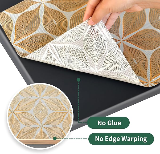 3D Drawer and Shelf Liner for Kitchen Cabinet: 12 in X 20 Ft Waterproof | Shelf Paper Non Adhesive Refrigerator Liners Golden Leaf Easy Liners for Bathroom with Knife Tape Measure - Image 7