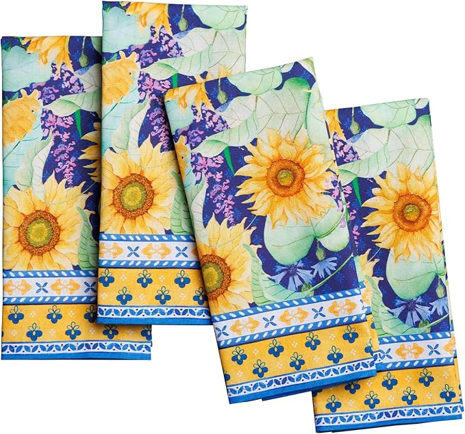Maison d' Hermine Cloth Napkins Set of 4 Reusable 100% Cotton (18" x 18") | Everyday Square Napkins Cloth Washable Dinner Party Wedding Restaurant Hotel Kitchen Spring Summer - Sunflower Days by MaisondHermine